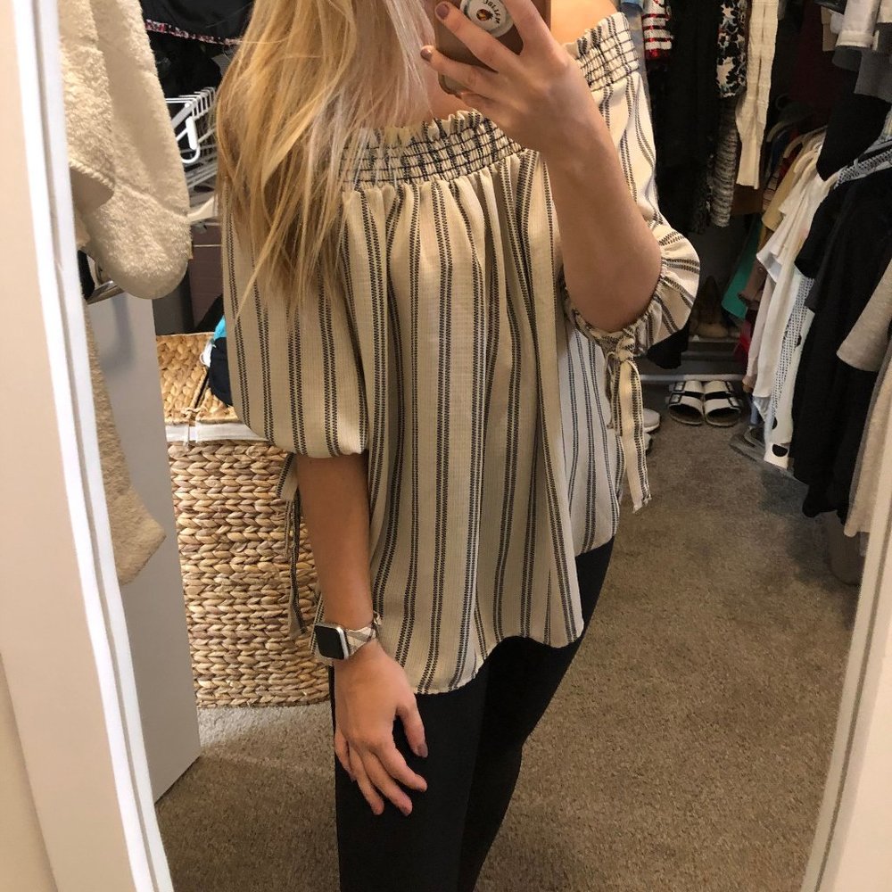 Blue & white off the shoulder top, size small